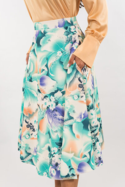 Gorgeaux Blue Floral Skirt with Pockets - XXL(44)