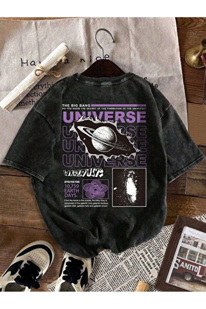 Vordevia Universe Printed Washable Oversize T-Shirt Unisex Vintage Comfortabl...