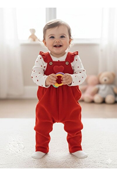 Efemkids 0/12 Ay 2 Li Kız Bebek Tulum Kalp Nakışlı Yenidoğan Tulum Slopet Jil...