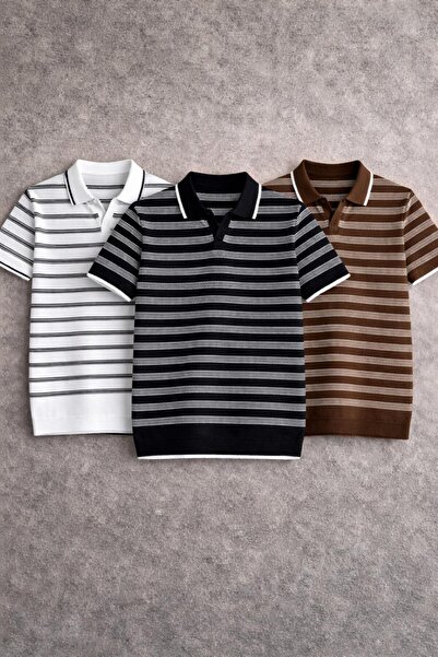 pepule Men's Polo Collar Striped Knitwear T-Shirt Slim Fit Summer Cotton Styl...