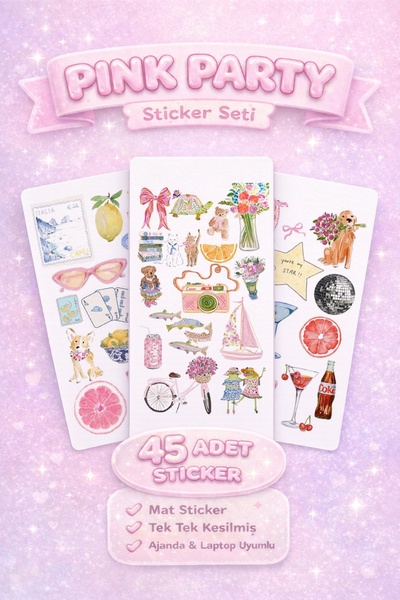 LABELOVE Pink Party 45’li Pembe Konsept Sticker Set – Planner, Bullet Journal...