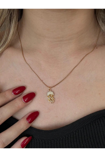 LEROSY CO. Çelik Medusa Zirkon Taşlı Kolye Gold – Paslanmaz Çelik Şık Kolye