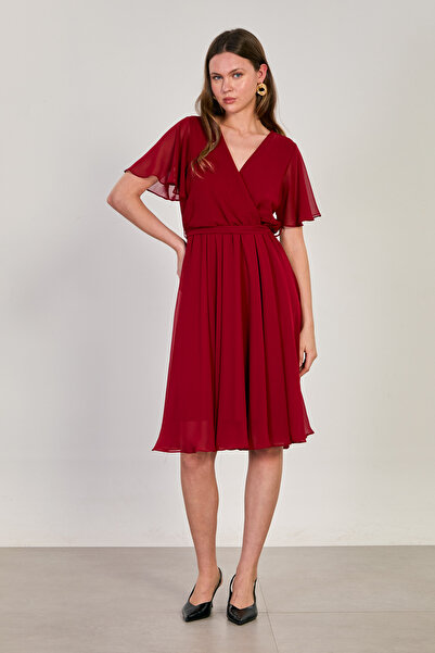 BARRELS AND OIL Women's Double-Breasted Collared Belted Dress - Red