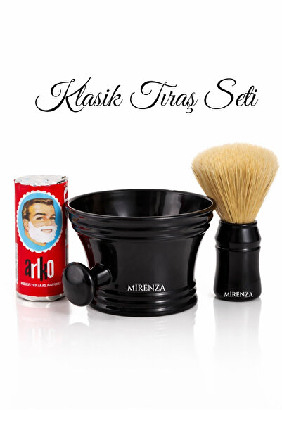 mirenza cosmetic Geleneksel Siyah Sakal Tıraş Seti - Traş Tası Sakal Fırçası ...