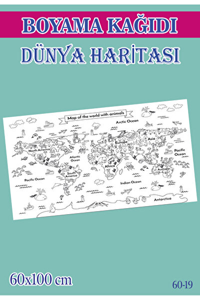 Sim Tasarım 55x100 cm Dünya Haritası Çocuk Aktivite Dev Boyama Kağıdı
