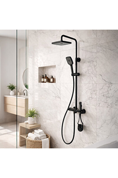 stratecht Penta Piano Duş Seti Siyah Bataryalı Robot Tepe Duş Sistemi Çok Fon...