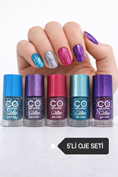 Lesvip's 5’li Neon & Simli Oje Seti – Parlak Renkli Nail Polish Seti