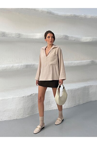 ALVOR V-Neck Contrast Stitched Oversized Blouse