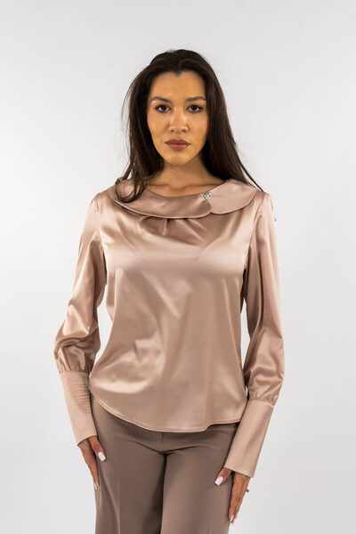 Gorgeaux Bluză elegantă din mătase maro cu detalii - 3XL(46)