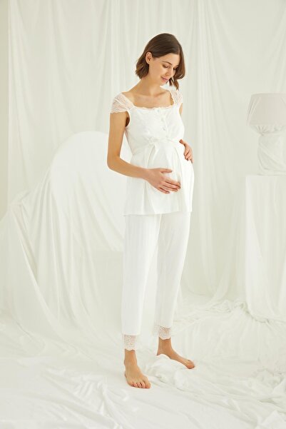 MONAMİSE Set pijamale 2 piese pentru femei, din viscoză, cu dantelă, cu nastu...