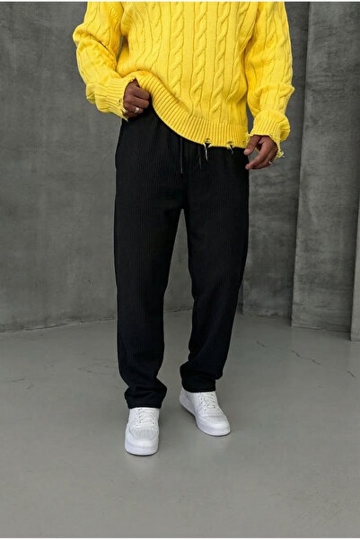 MADZEYMODA Full Lycra Super Flexible Baggy (Loose) Fit Men's Black Ribbed Jog...