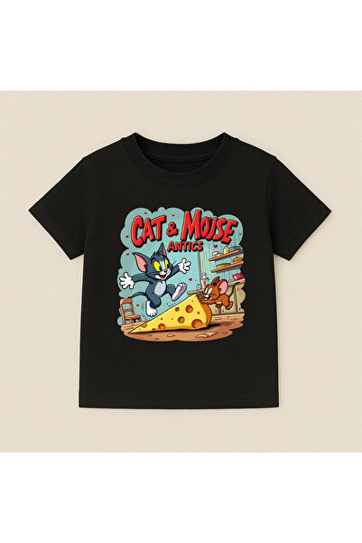 t-show Cat and Mouse/Tom and Jerry Printed Premium Crew Neck 100% Cotton Shor...