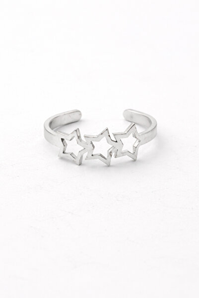 Sortie Aksesuar Three Star Figured Stainless Steel Adjustable Ring