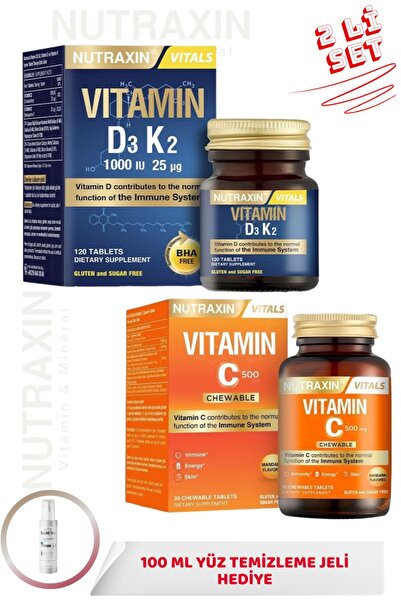 Nutraxin Chewable Vitamin C 30 Tablet + D3K2 Vitamini 120 Tablet + 100ml Yüz ...