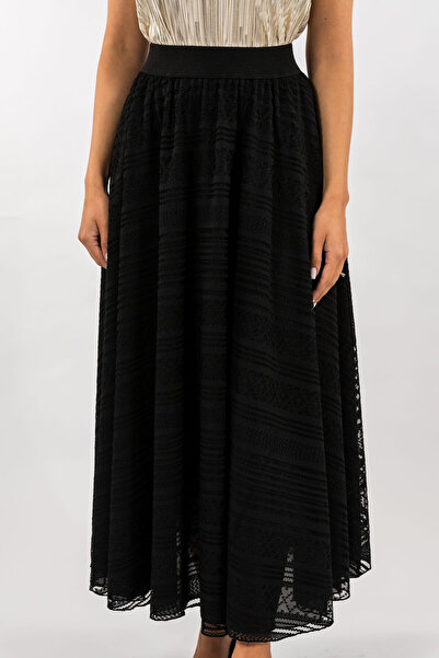 Gorgeaux Roxana Black Striped Lace Skirt - XXL(44)