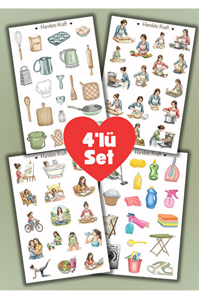 Handeto Kraft 4'lü Temizlik ve Mutfak Sticker Set, Çıkartma, Scrapbook, Bulle...