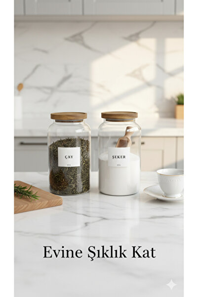 Dia Acacia Lid Glass Jar Set of 2 Tea, Sugar Jar Set with Labels & Spoons 250...