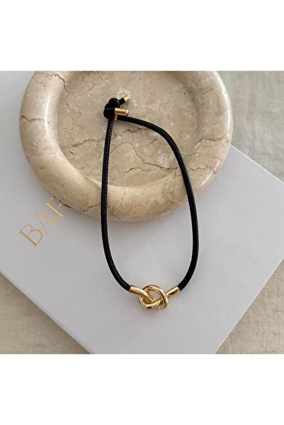 Alice İsstanbul Leather Gold Knot Choker Necklace