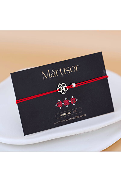 BLACK SWAN Bijoux Martisor bracelet with red string, 14K Gold Cherry Blossom ...