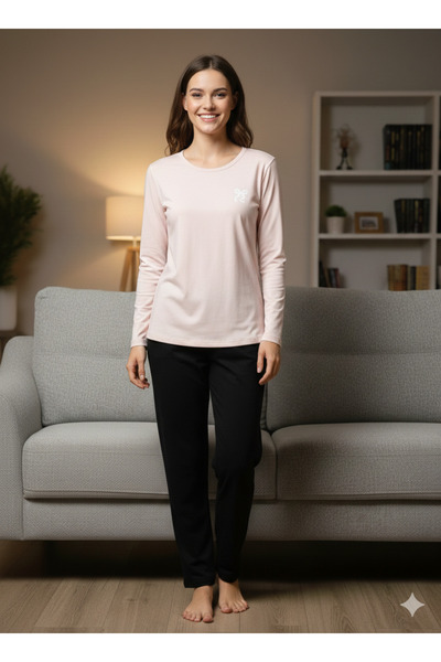 Butik Kadın yuvarlak yaka uzun kollu penye bluz