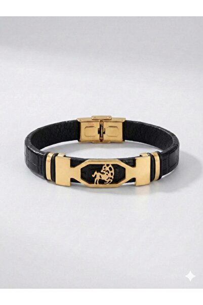 Handmade Premium Zodiac Sagittarius Bracelet, Textured Eco- Leather with Gold...