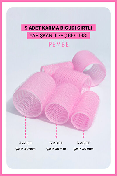 GXMPRO 9-Piece Pink Mixed Hair Curler Velcro Set - Pink 9-Piece Mixed Hair Cu...