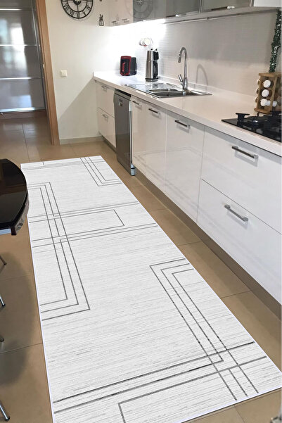 CENTER AVM Gri Halı Mutfak Halısı Makinede Yıkanabilir Halı Kaymaz Taban Halı