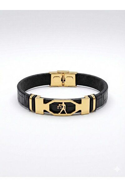 Handmade Premium Zodiac Libra Bracelet, Textured Eco- Leather with Gold Detai...