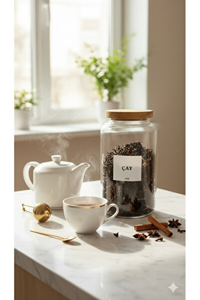 Dia 2500 ml Tea Storage Container with Acacia Lid, Glass Storage Jar, with La...