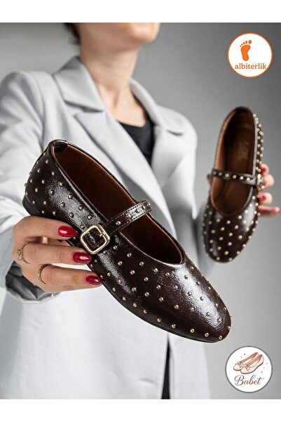 AlbiShoes Women's Ballerinas with Stone Detail and Buckle, Mary Jane, Anatomi...