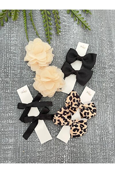 pempem bandana Baby Girl Leopard Buckle, Frida Buckle, Bow Buckle Set of 4