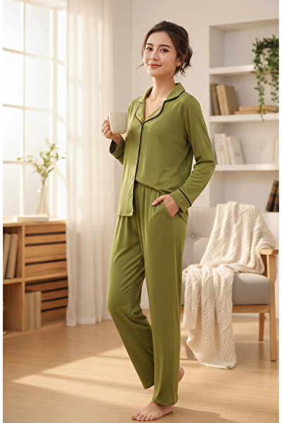 LİMİSSİ Buttoned Lycra High Quality Pajama Set 100% Cotton