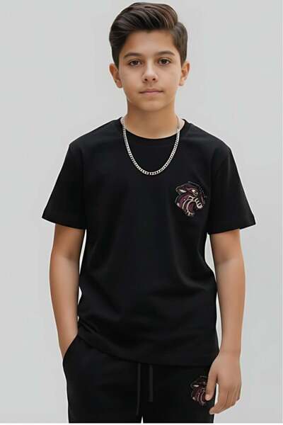 Alesaei-mondo tondo (Stylish black boys' t-shirt with a modern design 4034)