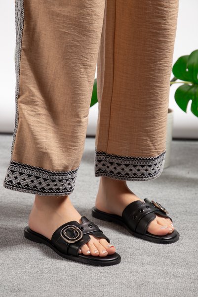 ZSHOES Papuci de damă cu detaliu cataramă la centură, model trandafir