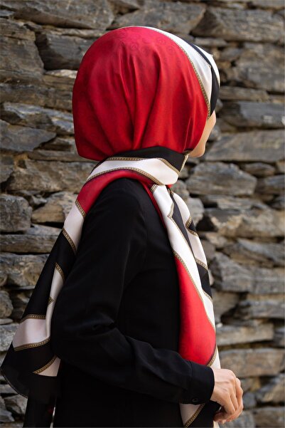 Vissona Şal de mătase proaspătă pentru femei, cremă roşie