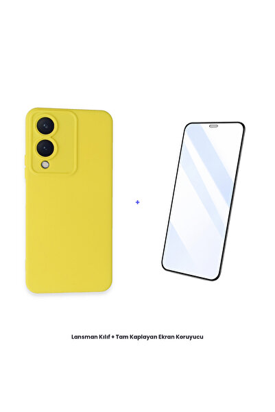 cepmoda حافظة إطلاق Vivo Y17S + مجموعة واقي شاشة مضاد للكهرباء الساكنة - أصفر
