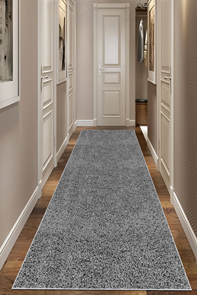 CENTER AVM Siyah Gri Halı Yolluk Makinede Yıkanabilir Halı Kaymaz Taban Halı