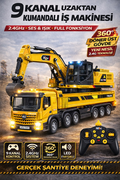 YILDIRIM OYUNCAK zaktan Kumandalı 40 CM 2.4 GHz 9 Kanallı Ekskavatör | 360° D...
