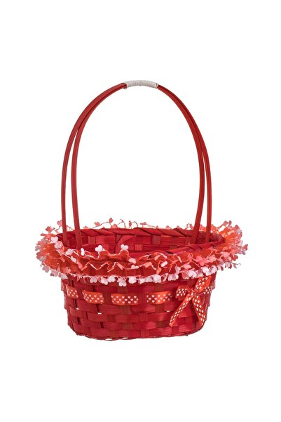 OEM Cos Decorativ de Paste cu Maner de Bambus Rosu cu Panglica Ø23x35cm