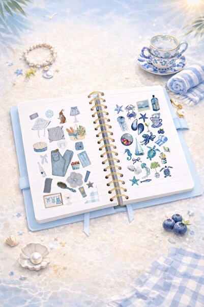 LABELOVE Blue Summer 75’li Yaz Konsept Sticker Set – Planner, Bullet Journal & Laptop Uyumlu