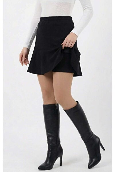 KANİKEY Kadın Kışlık Pamuklu Volanlı Siyah renk Şort etek