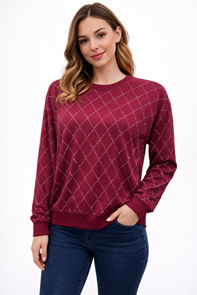 MİRA BUTİK Women's Powder Crew Neck Stone Sweatshirt Casual Comfortable Fit