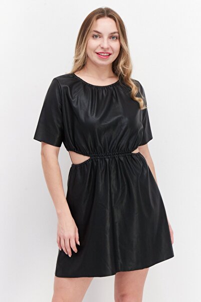 Don't Call Me Jennyfer Women Textured Leather Mini Dress, Black