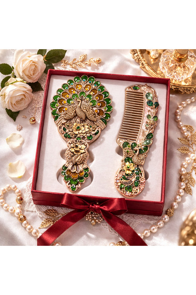 hediyeconcepti Ottoman Palace Collection Embroidered Hand Mirror and Comb Set...