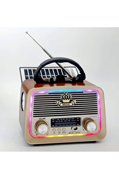 ataşbey Solar Güneş Enerji Led Fenerli RT-301 M Ahşap Nostalji Bluetooth USB-...