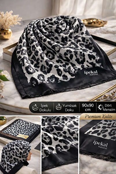 İpekal Siyah etnik desenli şal