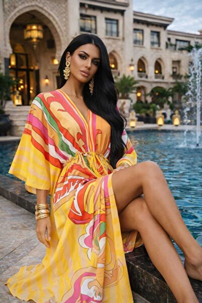 ANBLYs COLLECTION Patterned Kimono Half-Sleeved Dress Imported Jessika Fabric...