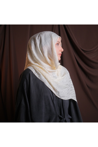 Mehru Scarfs Dalga Desen İtalyan Jakar - Ekru Şal – Kaymaz Doku – Yazlık/Kışl...