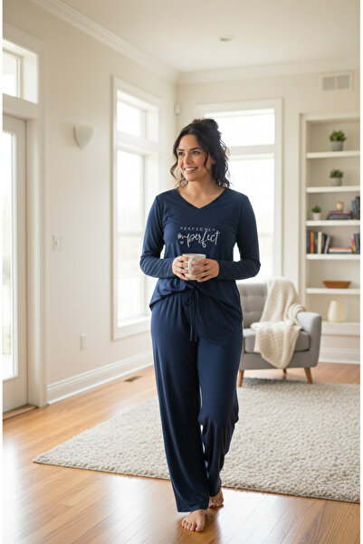 LİMİSSİ Women's Modal Fabric 100% Cotton Written Luxury Pajama Set