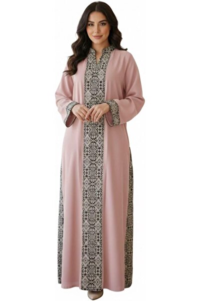 Lamis Nawar Elegant Abaya with Gray Geometric Print